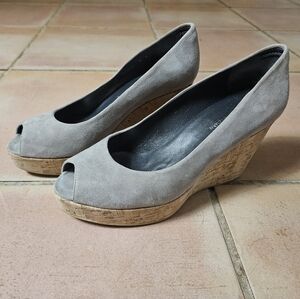 Stuart Weitzman Anna Suede Peep-Toe Platform Cork Wedge